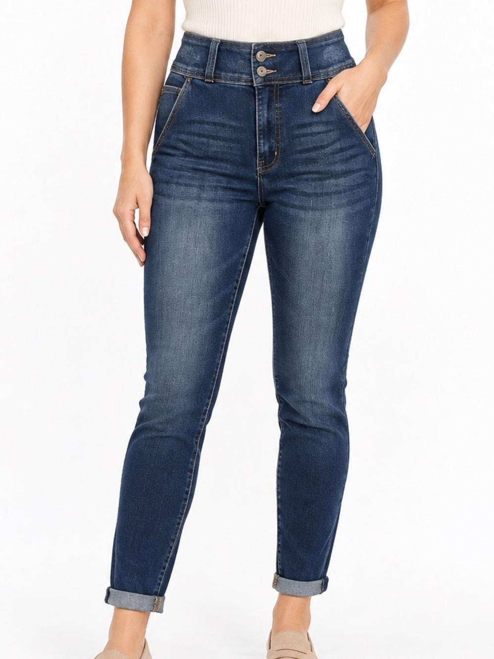 NWT KanCan Felicia High Rise Double Button Skinny Jeans Cuffed Hem Size 9/28